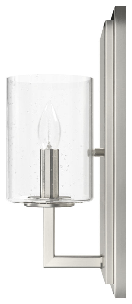 Hunter Kerrison Brushed Nickel, Clear Seeded Glass 1 Light Sconce Wall Light