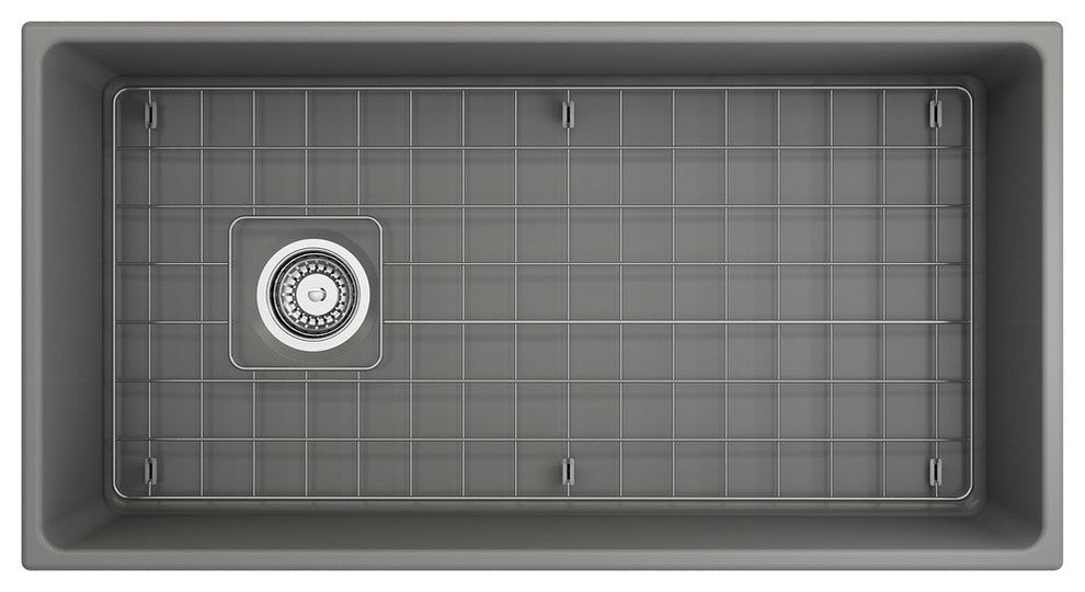 Bocchi Contempo 36 Matte Gray Fireclay Farmhouse Sink Single Bowl With Free Grid