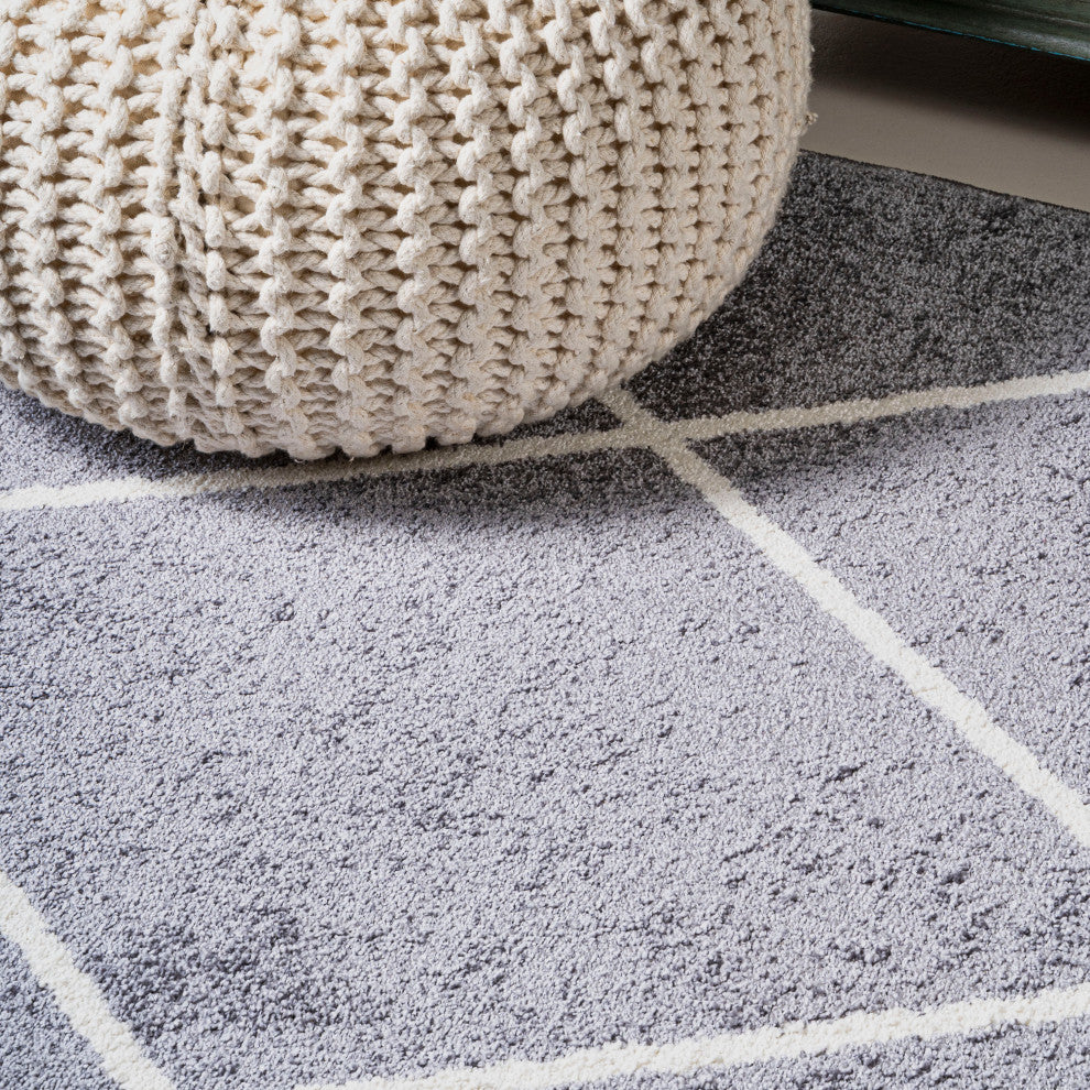 Cole Minimalist Diamond Trellis Gray/White 5' Round Area Rug