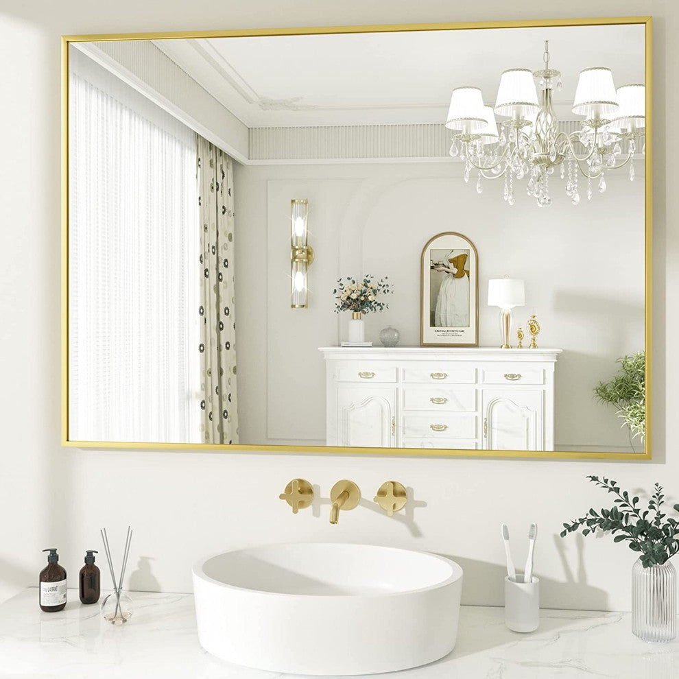 Easly Rectangular Aluminum Alloy Framed Mirror, Gold, 30x39