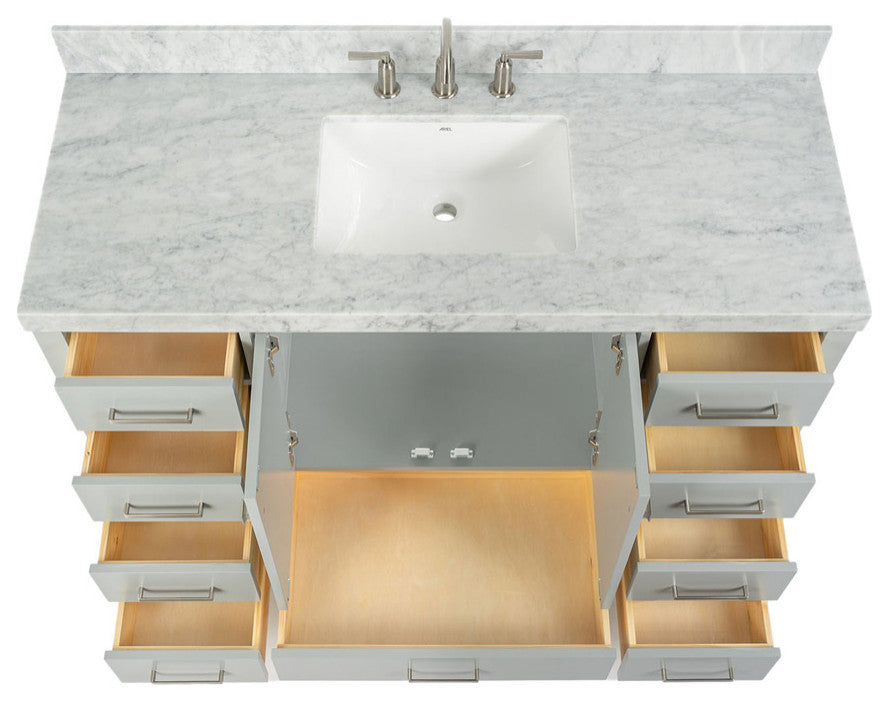ARIEL Cambridge 55" Single Rectangle Sink Bathroom Vanity Grey With Marble Top
