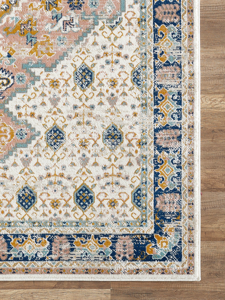 Abani Porto PRT150A Traditional Ivory and Orange Medallion Area Rug