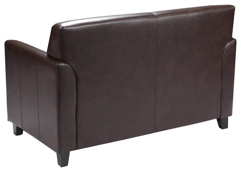 Contemporary Brown Leather Loveseat