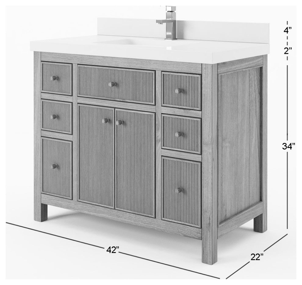Sonoma Teak 42" Single Sink Vanity, Dark Walnut With 2" White Quartz