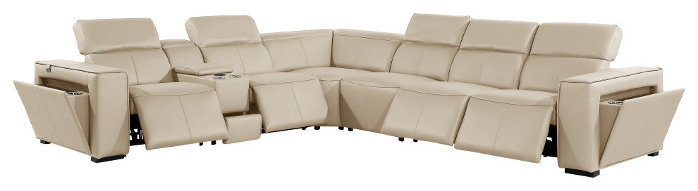 Niccolo Italian Leather 7-Piece L-Shaped Power Reclining Sectional, Beige