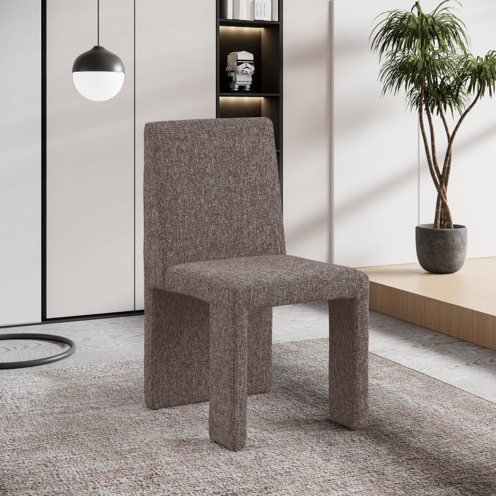Benson Upholstered Dining Chair, Brown, Linen Texured Fabric