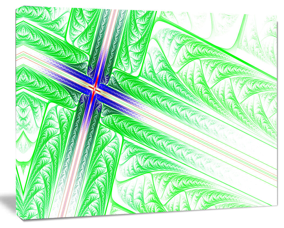 Bright Green Fractal Cross Design, Abstract Canvas Art Print, 20x12
