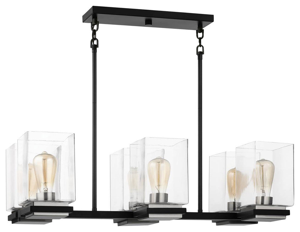 Crossroads 6-Light Island Pendant, Matte Black With Clear Glass