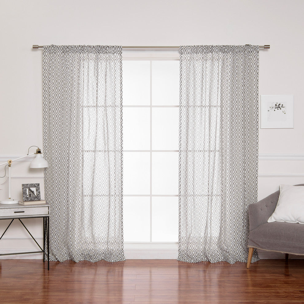 Faux Linen Diamond Trellis Curtains, Black, 52"x84", Set of 2
