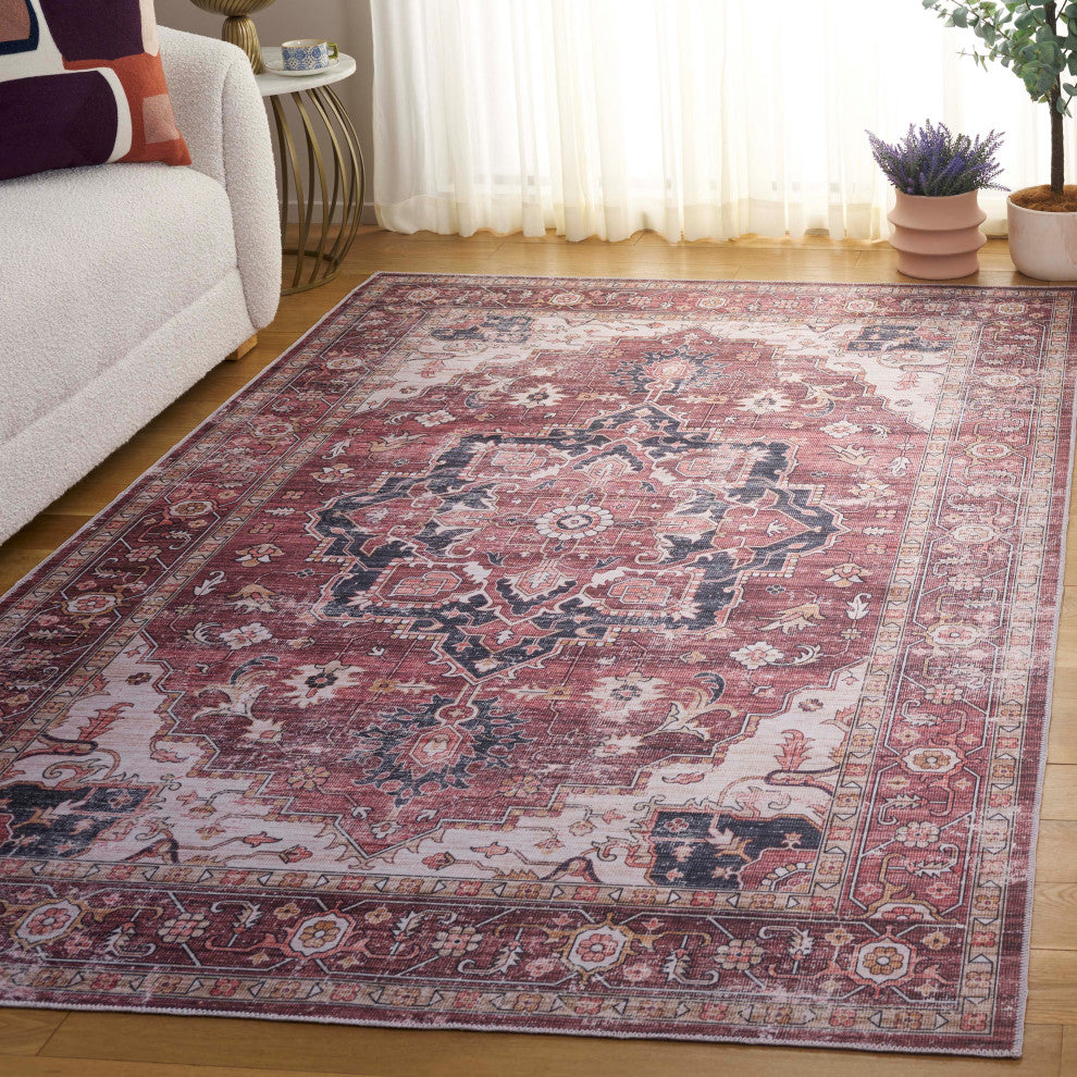 Safavieh Arizona Machine-Washable Collection ARZ247 Rug, Dark Red/Beige, 3'x5'