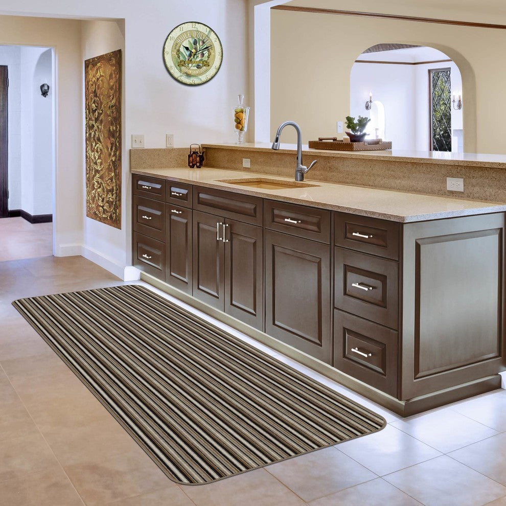Skid-Resistant Carpet Runner Mocha Brown Stripe, 27"x10'