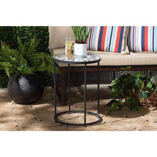 Multi-Colored Glass and Black Metal Outdoor Side Table