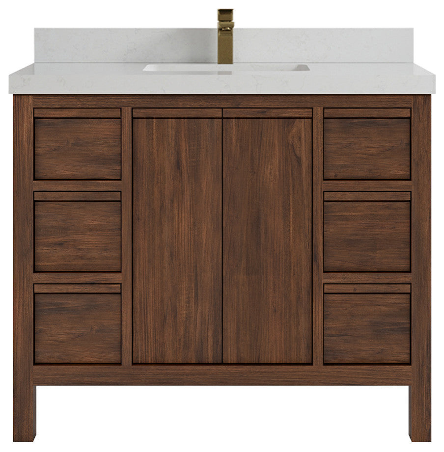 Elizabeth 42 Single Sink Bath Vanity in Dark Walnut Teak 2" Carrara Quartz
