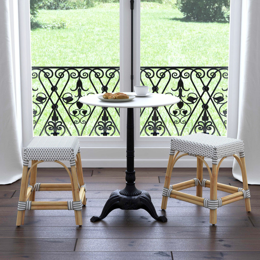 Robias Rattan Rectangular 18" Dining Stool, Gray/White Dot