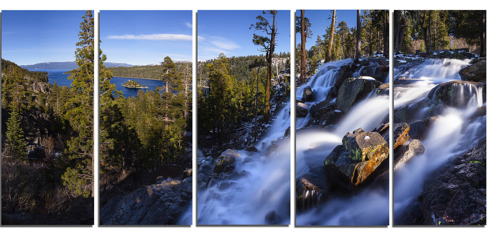 Eagle Falls Emerald Bay Lake Tahoe, Landscape Canvas Print, 60"x28", 5 Panels