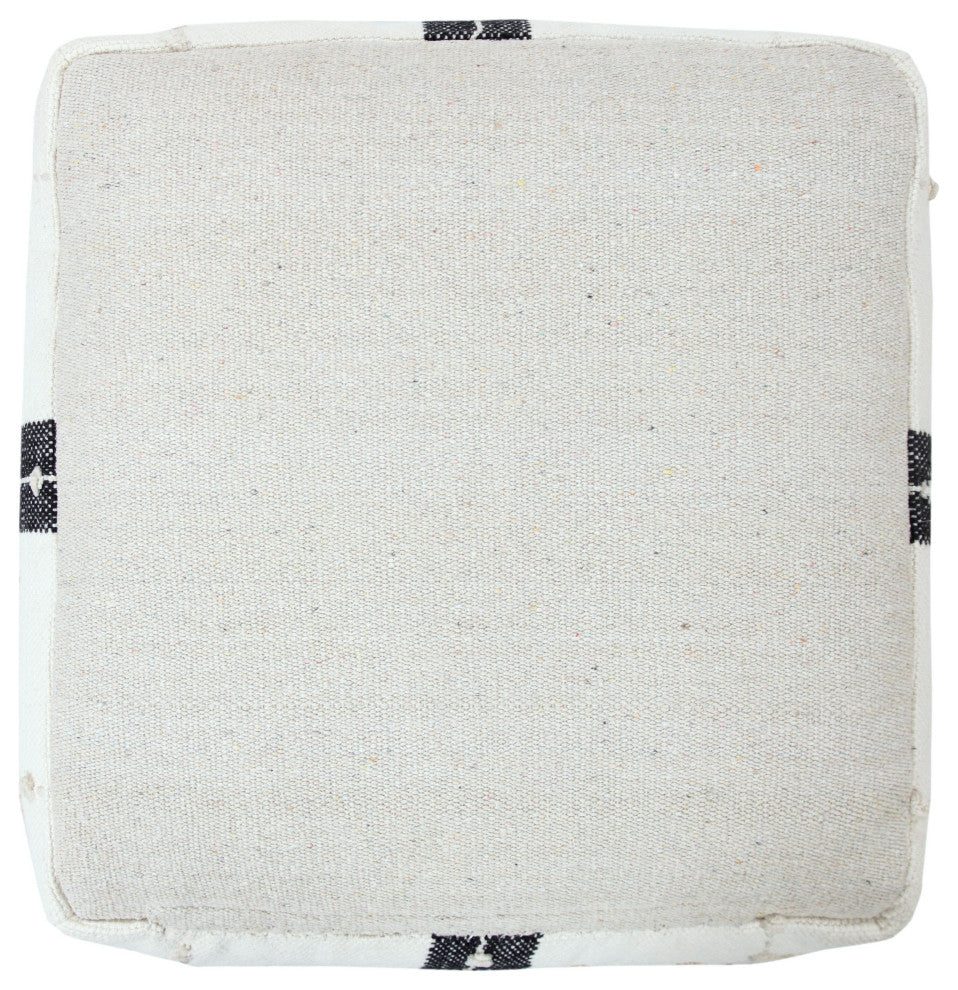 Black and Ivory Modern Textured Plaid Pouf Ottoman
