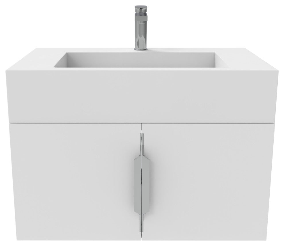 CastelloUSA Nile 30" Wall Mounted Bathroom Vanity Set, White, White Top, Brushed Nickel