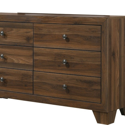 6 Drawer Wooden Dresser with Round Knobs and Tapered Legs, Brown