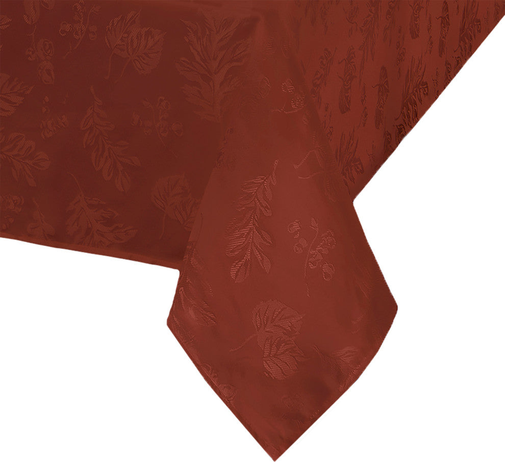 Elegant Woven Leaves Jacquard Damask Tablecloth, Spice Red, 60"x120"