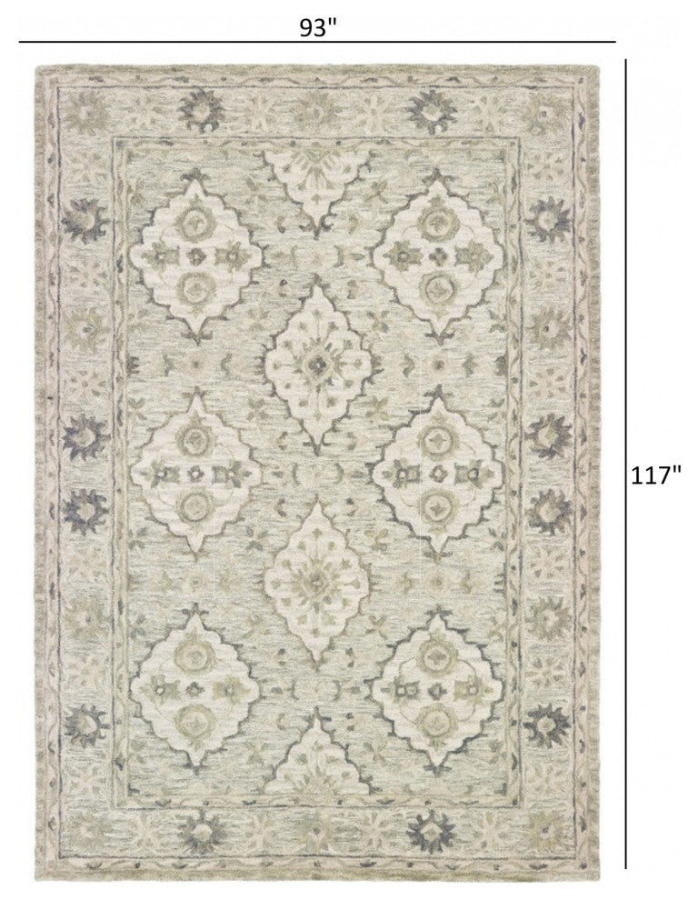 8" x 10" Pale Green and Cream Decorative Area Rug