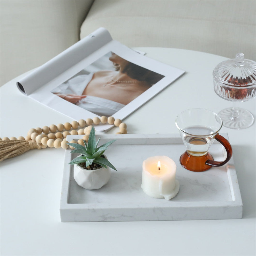 Sarrasseau White Natural Marble Tray With Raised Rim