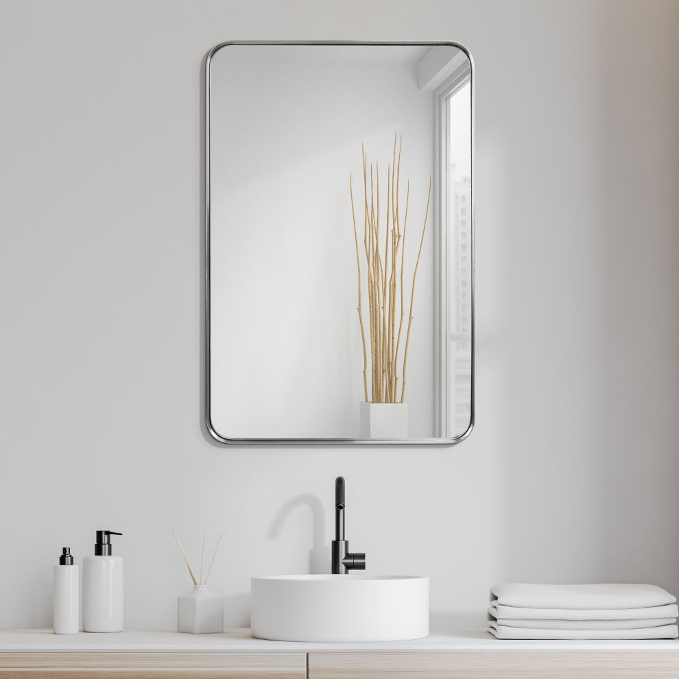 Ultra Stainless Steel Rectangular Wall Mirror, Silver, 24"x36", Brushed