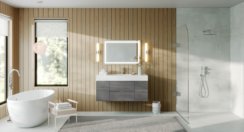 Boutique Bath Vanity, Vulcan Ash Gray, 48", Single Sink, Wall Mount