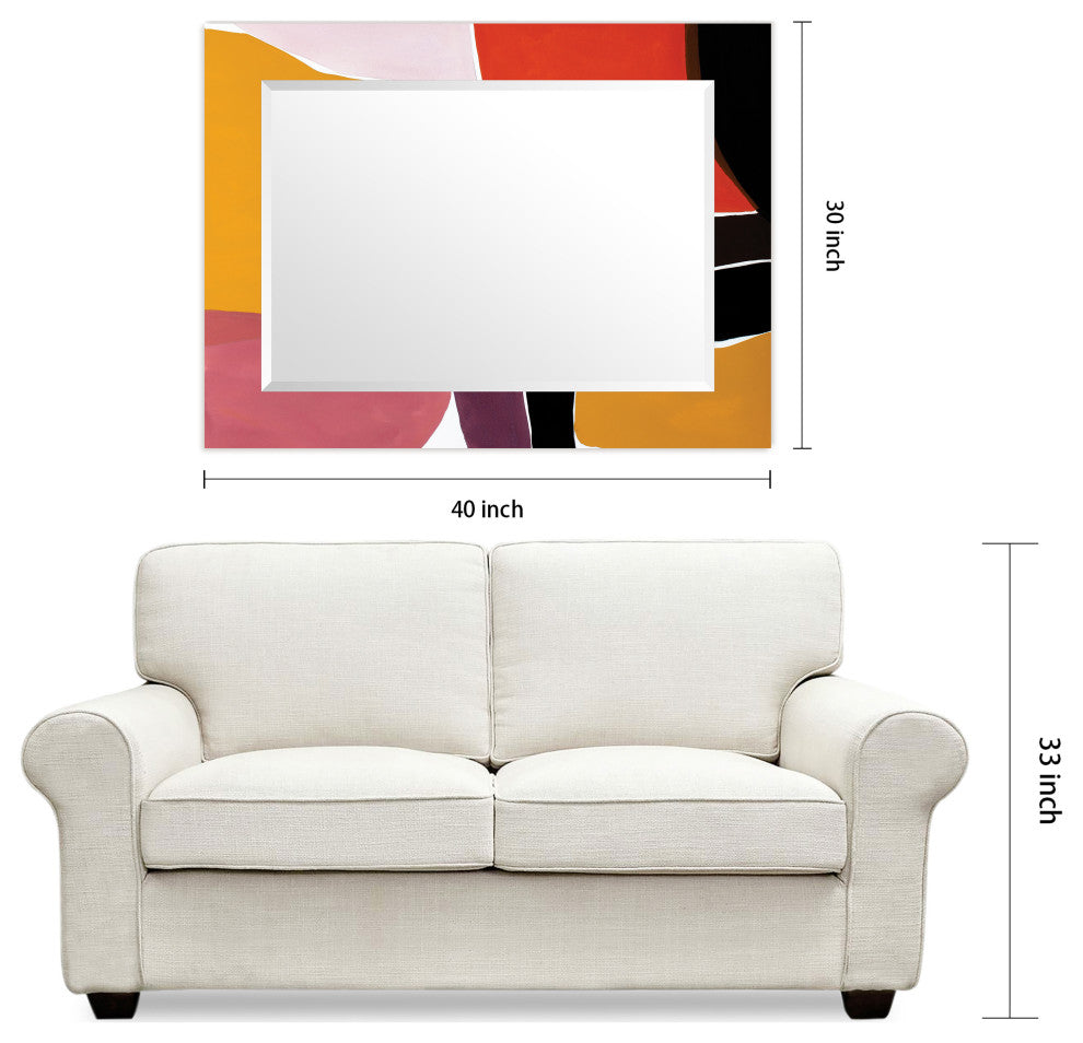 "Finale" Beveled Mirror on Printed Abstarct Tempered Art Glass, 40x30"