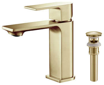 KIBI Mirage Single Handle Bathroom Faucet, Brush Gold, With Drain