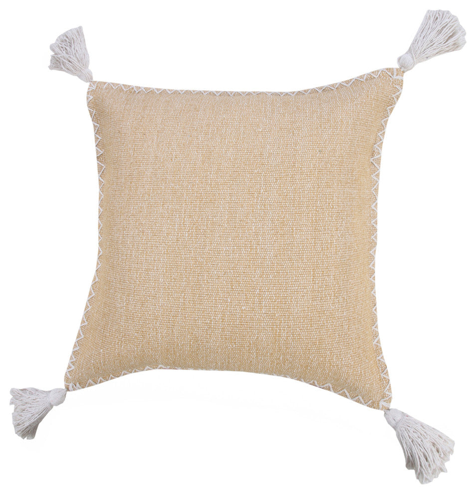 Ox Bay Handwoven Tan/White Solid Organic Cotton Pillow Cover, 20"x20"