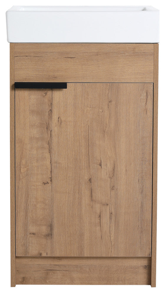18x15., Bath Vanity, Imitative Oak With White Ceramic Top and Basin