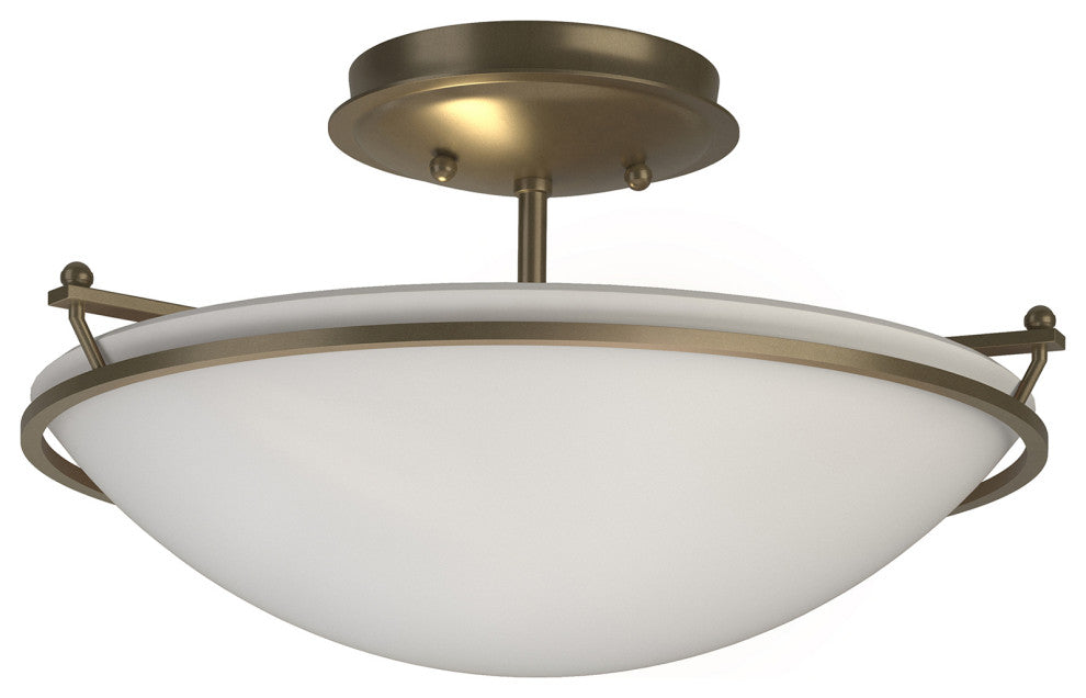 Plain Small Semi-Flush, Soft Gold Finish, Opal Glass