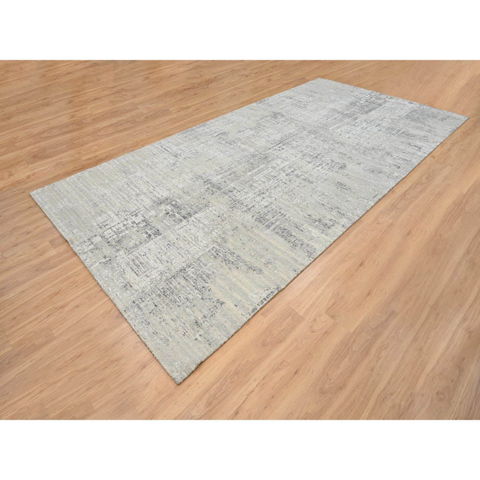 Light Gray Modern Design Wool Hand Knotted Gallery Size Runner Rug, 8'1"x16'0"