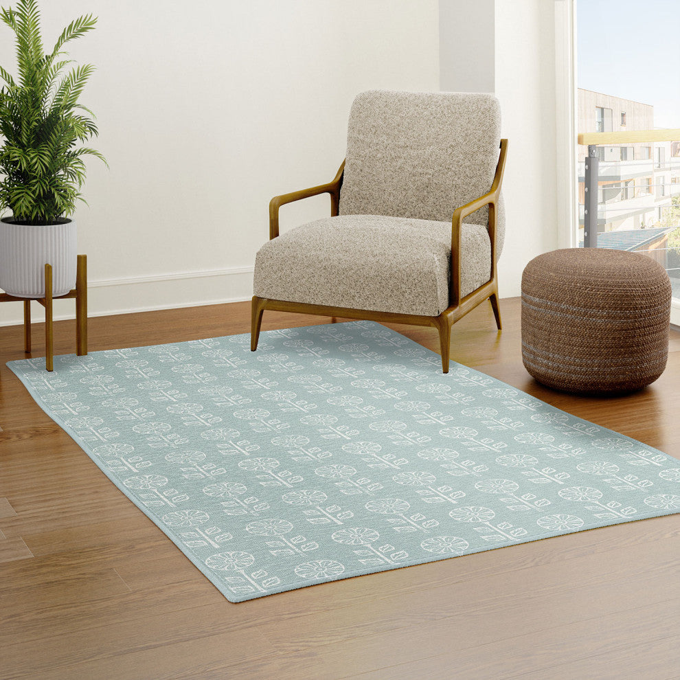 Little Arrow Design Co block print floral dusty blue Area Rug