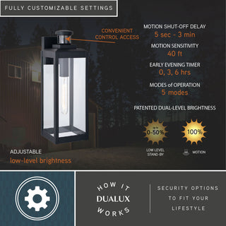 Kinzie Black Motion Sensor Dusk to Dawn Outdoor Wall Light Fixture Clear Glass, 6"wx17.5"hx7"d