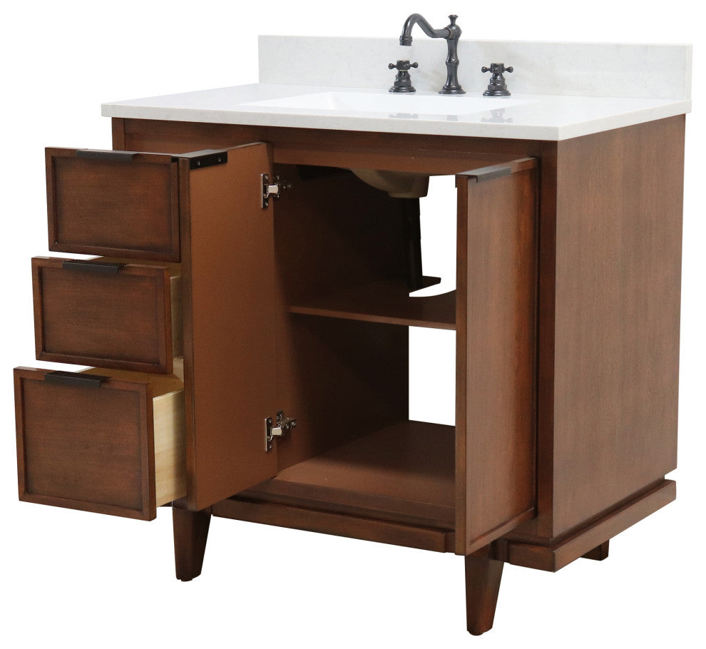 37" Single Sink Vanity, Dark Cherry With Engineered Stone Top