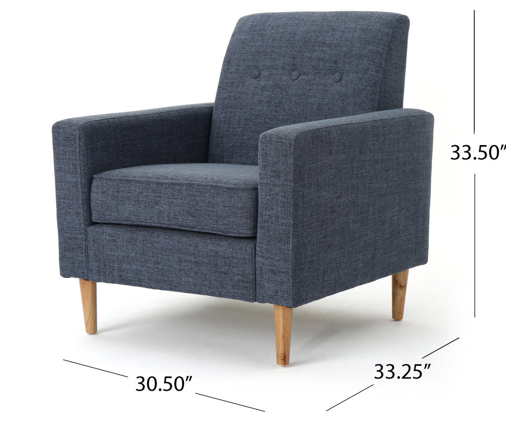 GDF Studio Stratford Mid Century Modern Fabric Sofa and Club Chairs Set, Dark Bl