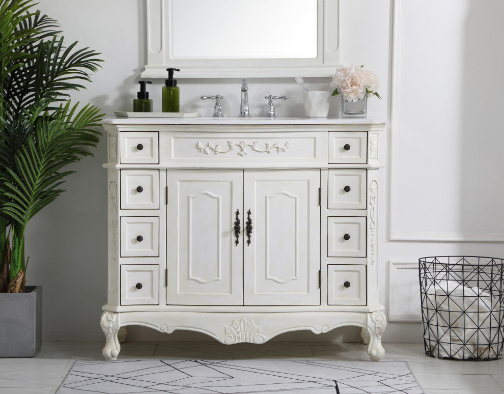 Bathroom Vanity, Antique White, 42", Single Sink