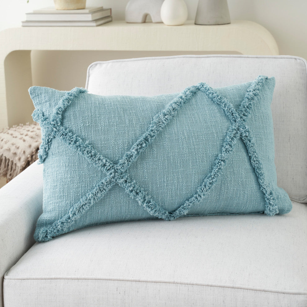 Mina Victory SH018 Throw Pillow, Aqua, 14" X 24"