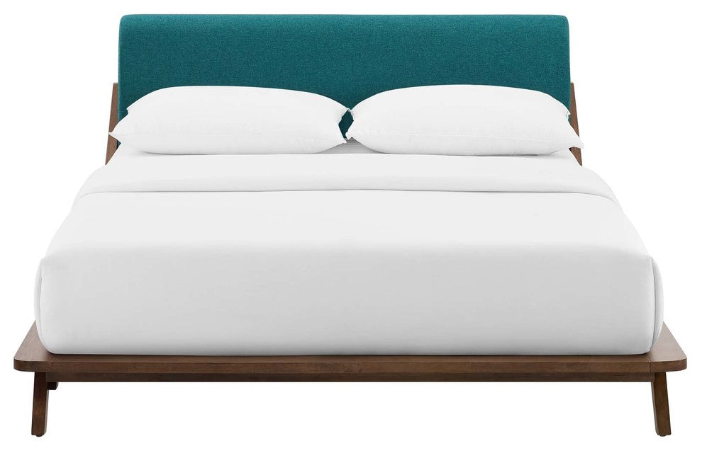 Luella Queen Upholstered Fabric Platform Bed, Cappuccino Teal