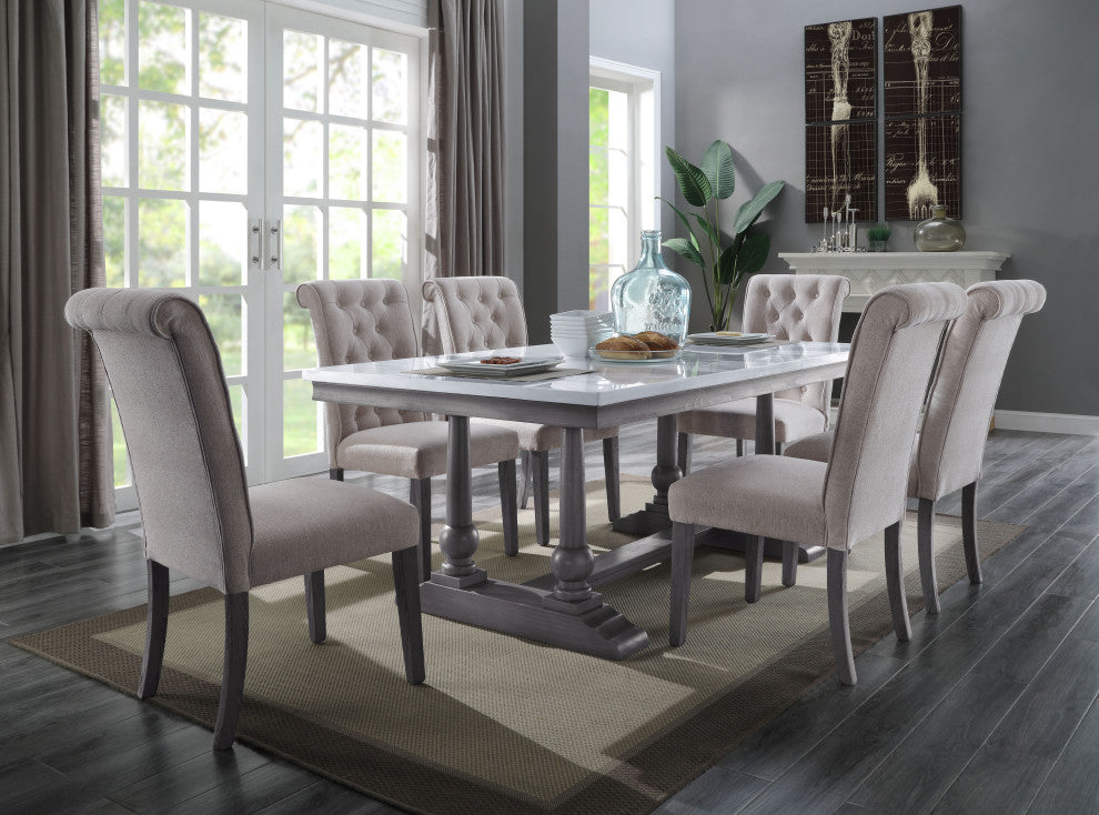Yabeina Dining Table, Marble Top and Gray Oak