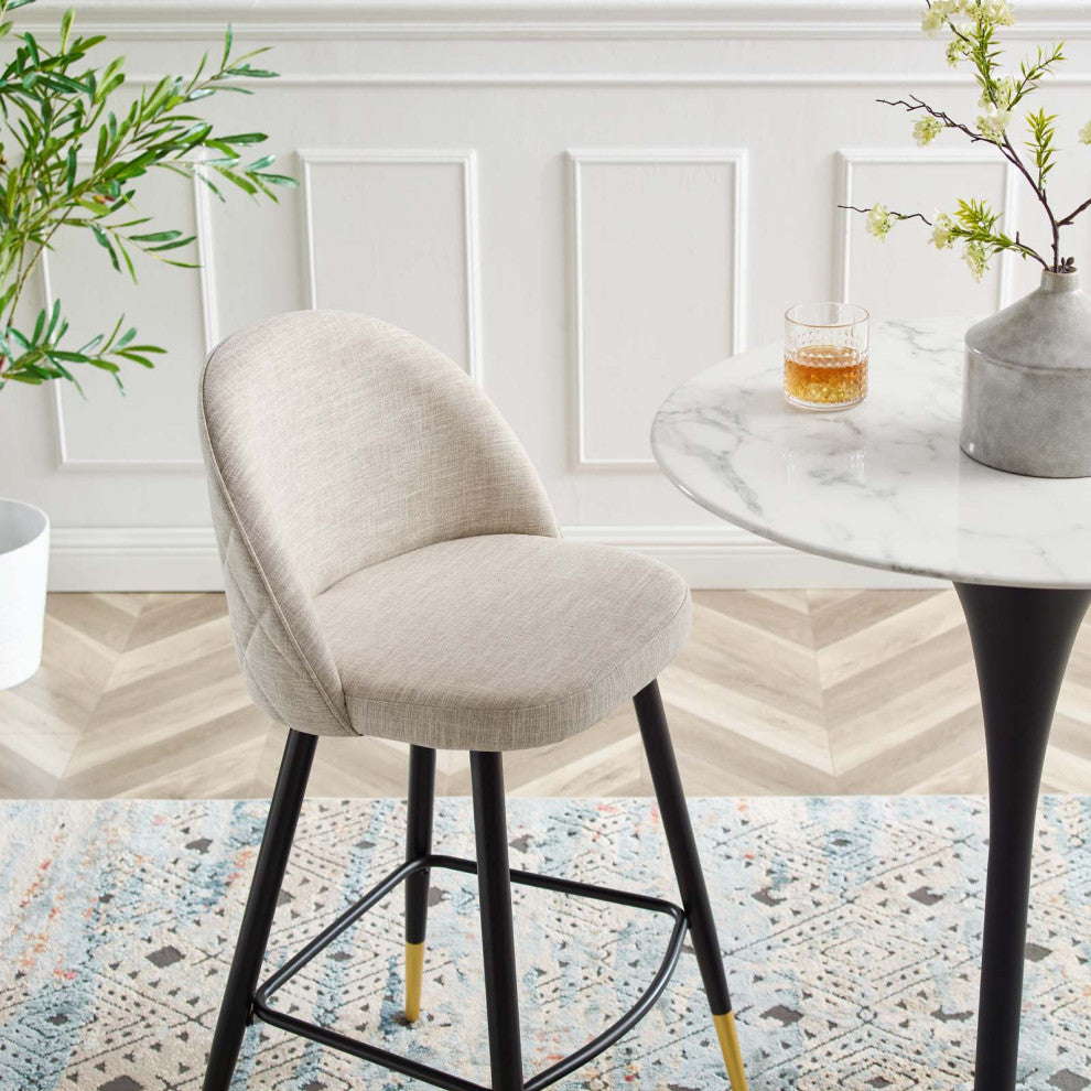 Bar Stool Chair Barstool, Set of 2, Fabric, Metal, Beige, Modern, Bar Pub Bistro