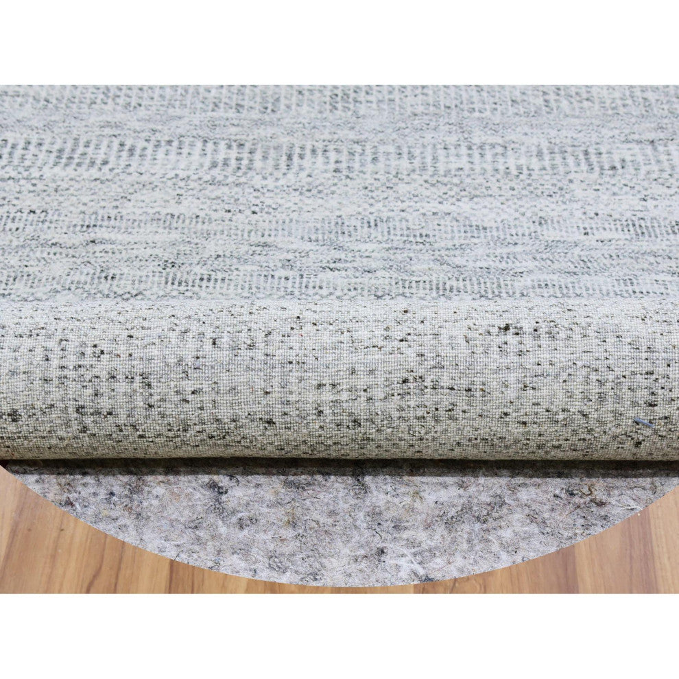 Goose Gray Undyed 100% Wool Hand Knotted Grass Design Round Rug, 9'5"x9'6"