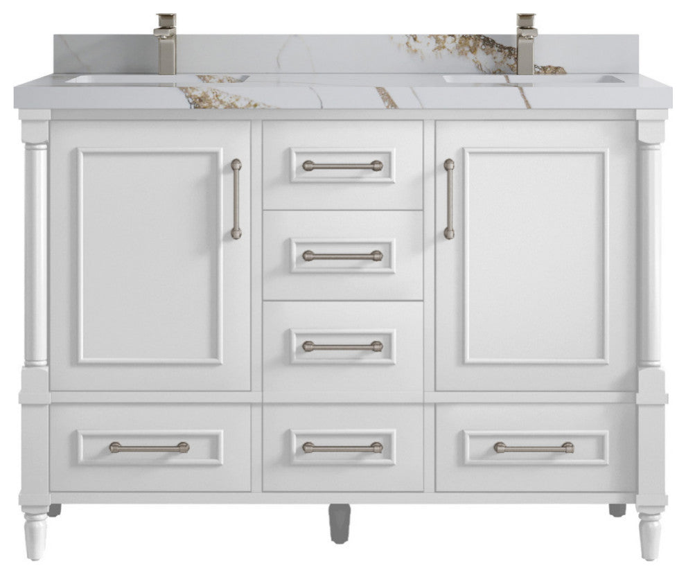 Aberdeen 60 Double Bathroom Vanity in White 2" Calacatta Gold