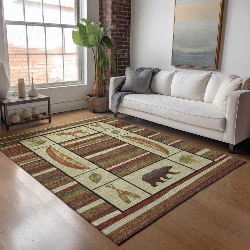 Addison Premium Washable Mayfield AMF143 Red 10'' x 14'' Rug