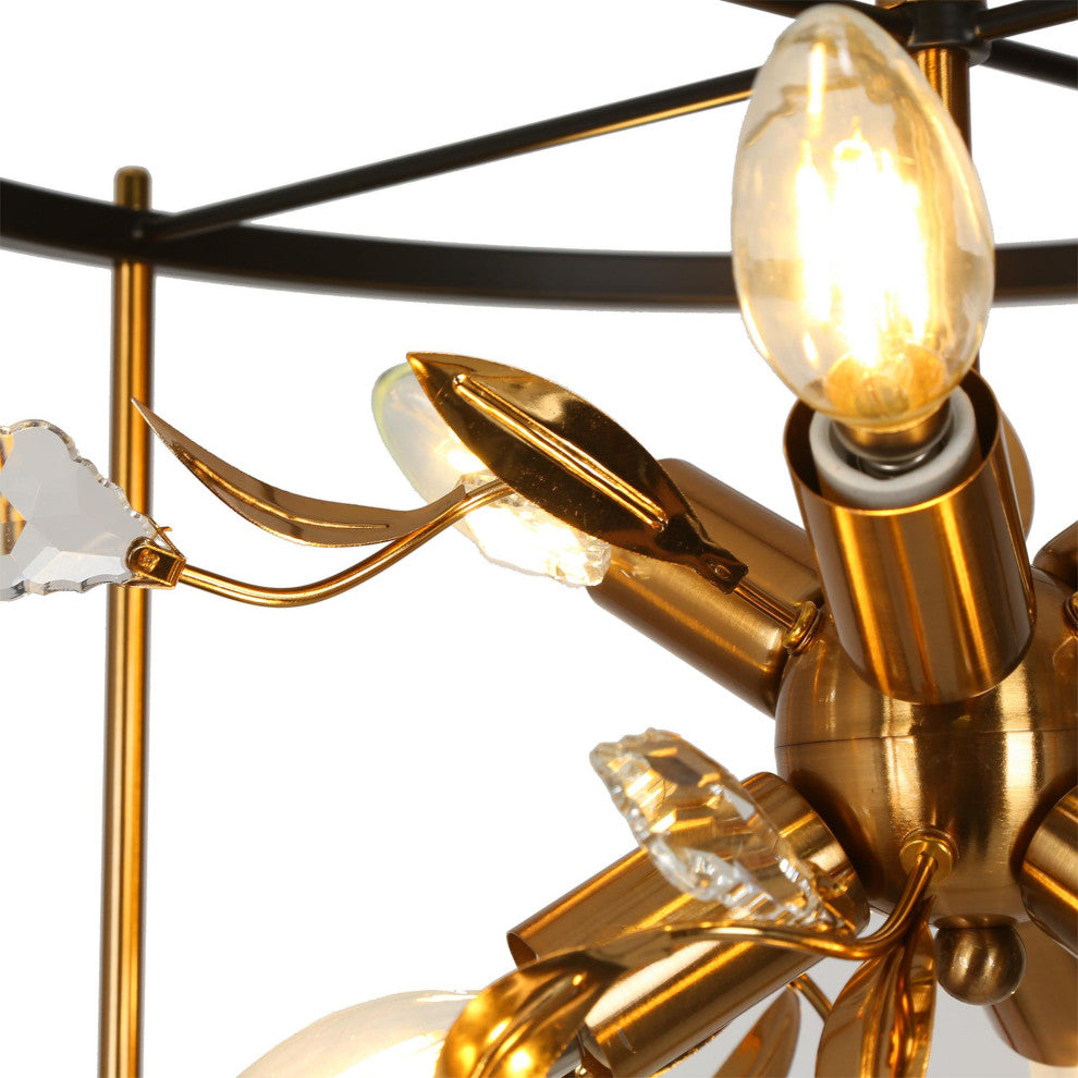 LNC 3-Light Black and Polished Gold Drum Modern/Contemporary Crystal Chandelier