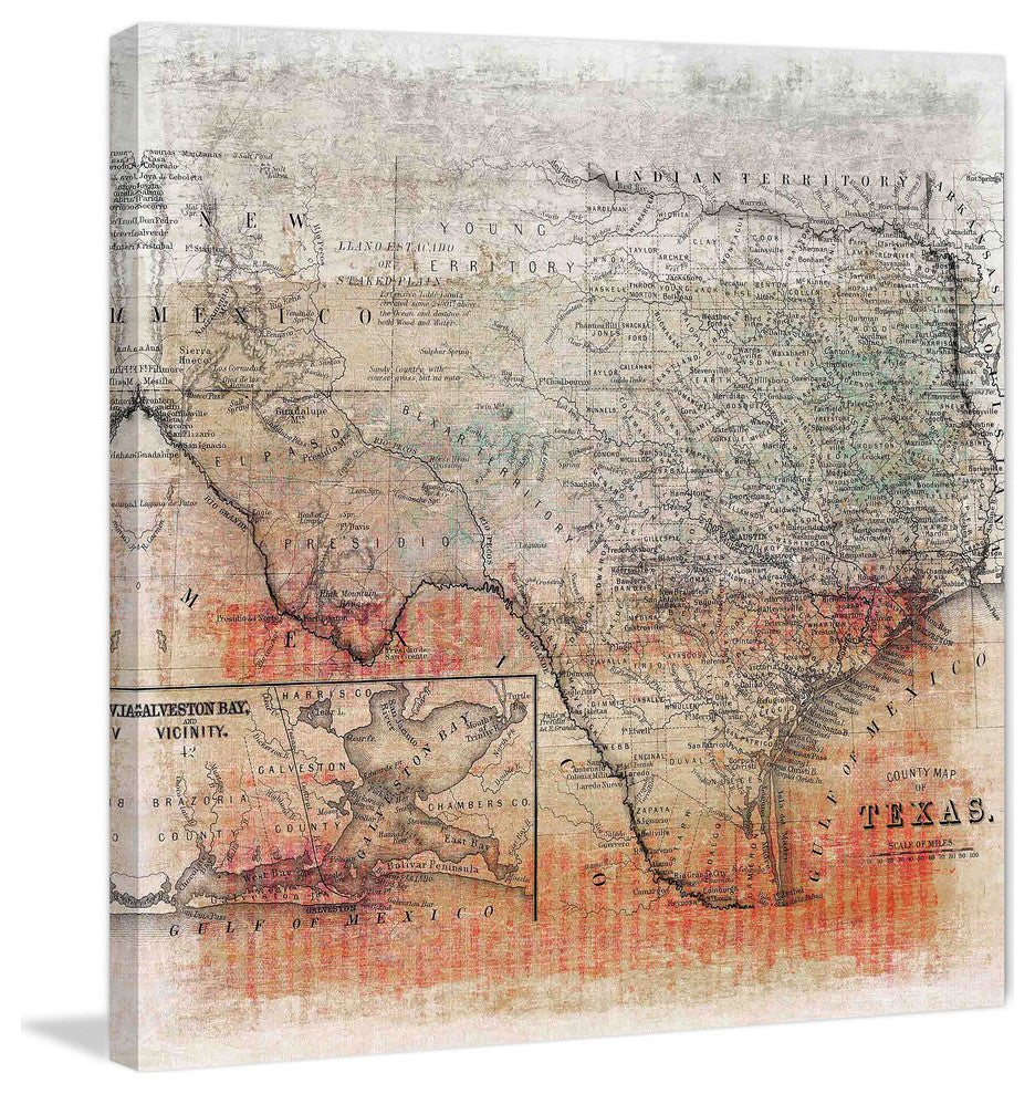 "Texas Map" Fine Art Canvas Print, 48"x48"