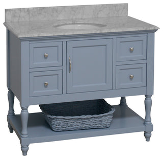 Beverly 42" Bathroom Vanity, Powder Blue, Carrara Marble
