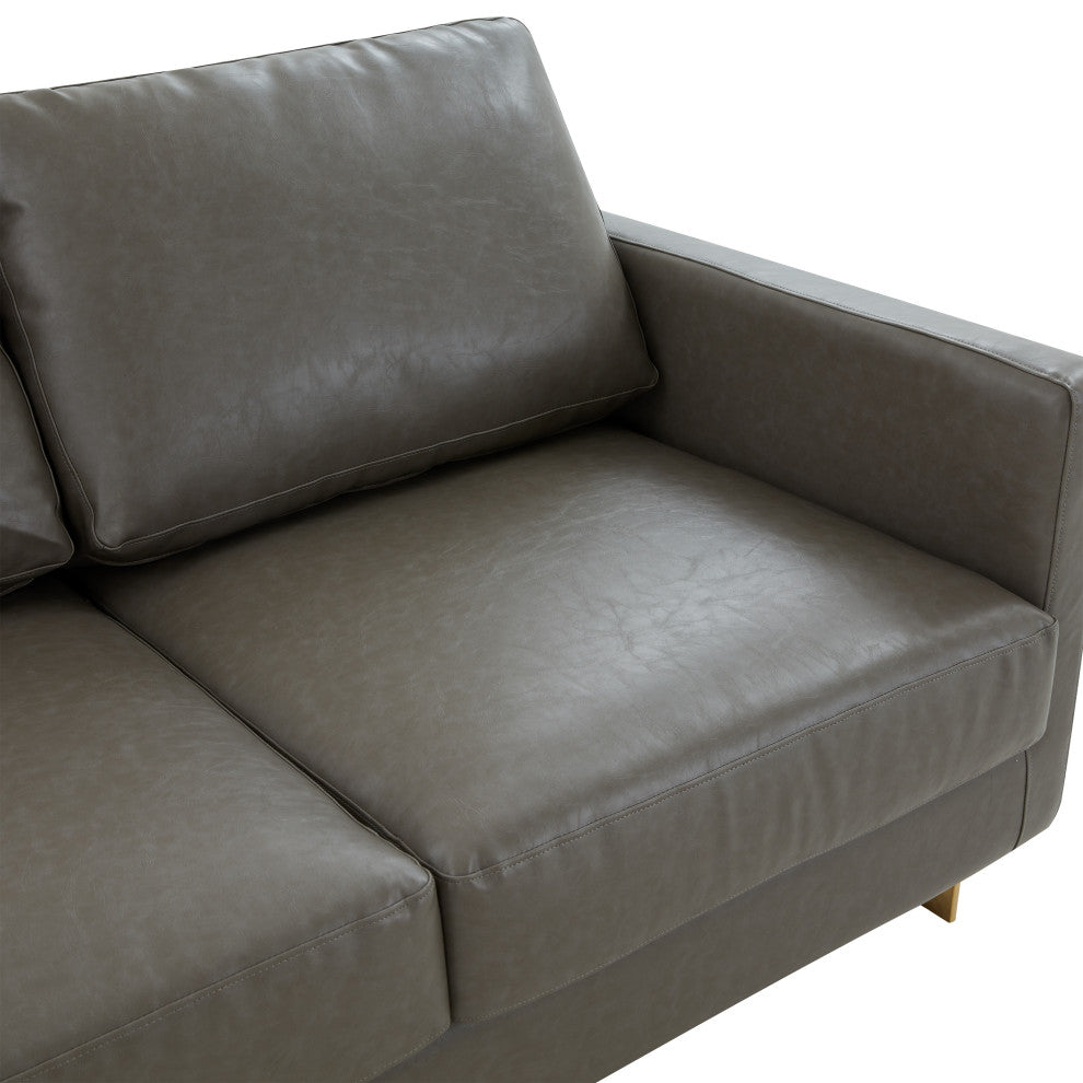 LeisureMod Lincoln Modern Leather Sofa With Gold Frame, Gray
