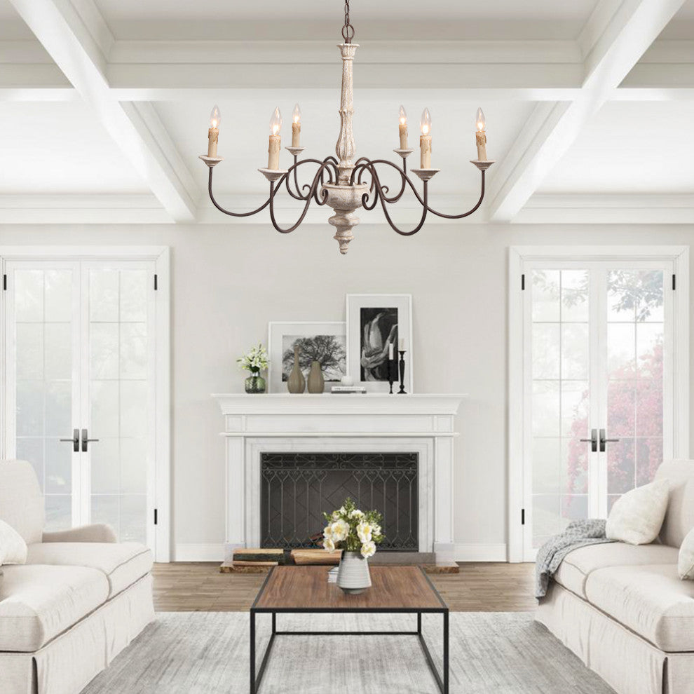 6-Light Weathered Wood Candle Style Chandelier
